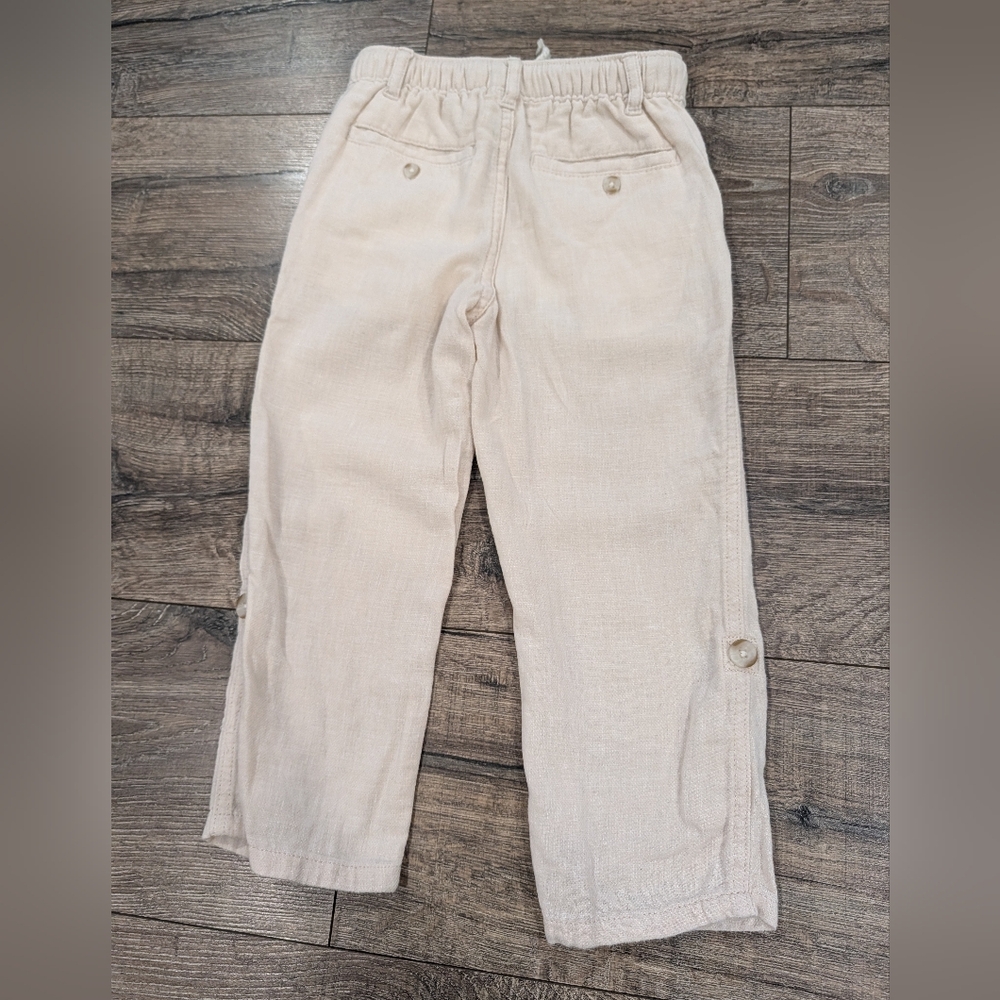 Gymboree 4T Linen Blend Pants Pull On Cuffed Light Tan Cream Neutral Toddler Boy - Picture 2 of 5